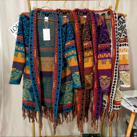 #52New Aztec Tribal Boho Western Ski Montana Cardigan Sweater Southwest Coat - Picture 10 of 13